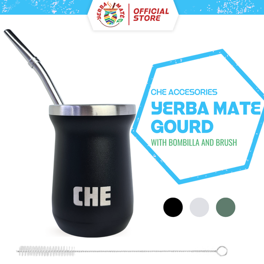 CHE Yerba Mate Gourd Cup | Stainless steel bombilla, brush, travel lid - Putih, Shape Stanley