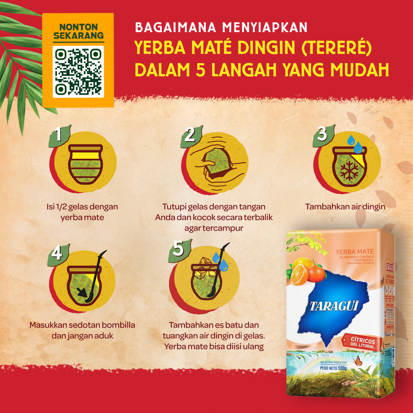 Taragui Yerba Mate Citrus with stems 500g | Teh Botanikal Yerba Mate dengan Rasa Jeruk Argentina
