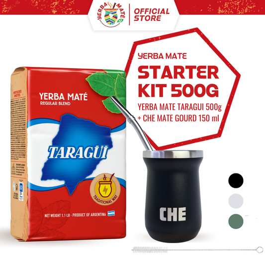 Taragui Starter Kit Yerba Mate Original with stems 500g + CHE Mate Gourd Cup Set - Hitam