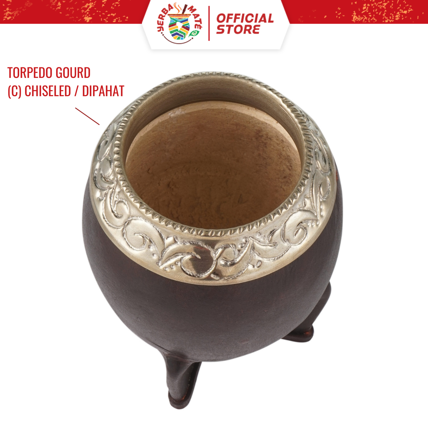 Yerba Mate Gourd Torpedo Chiseled | Silver Straw & Yerba Mate 250g - Hitam, 12 cm