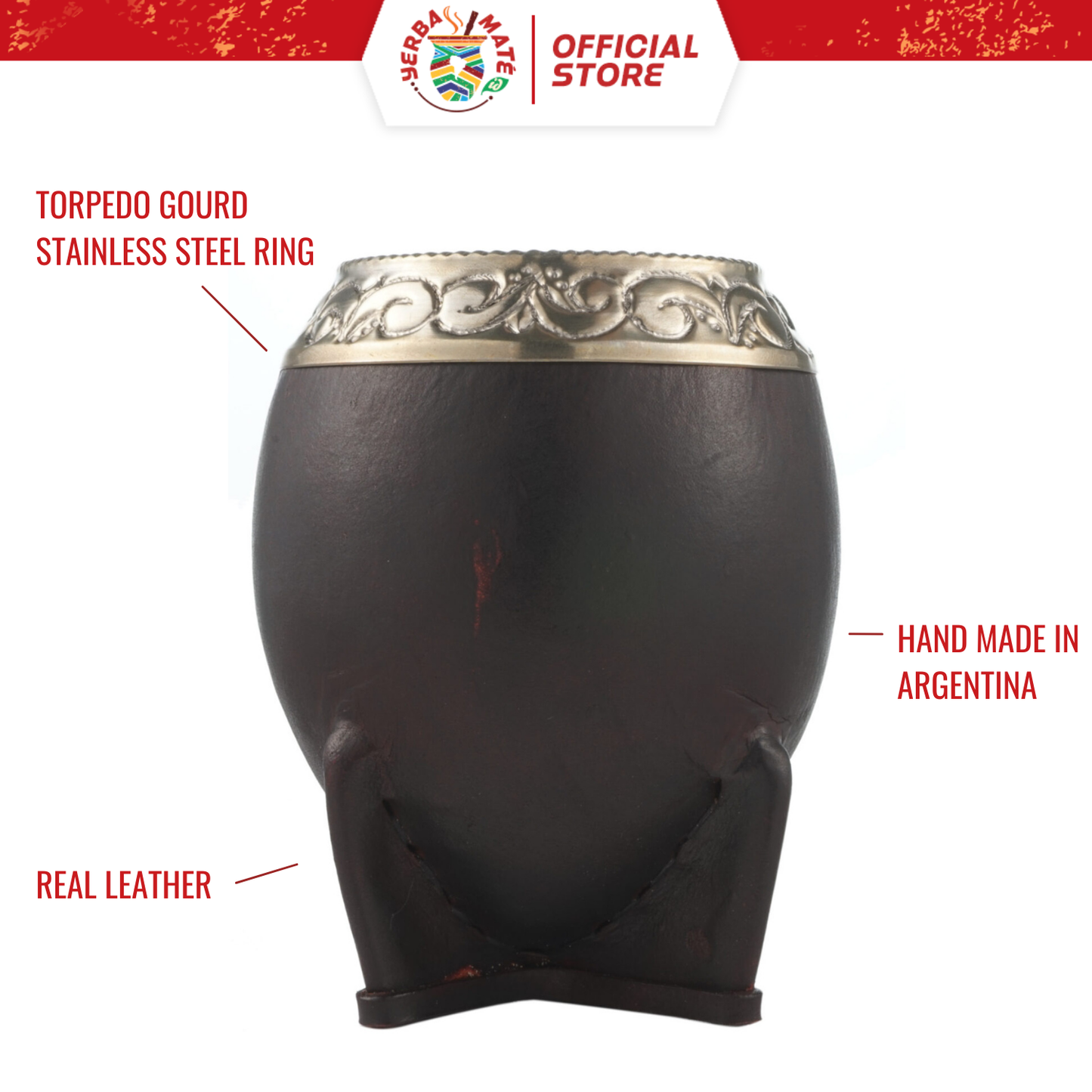 Yerba Mate Gourd Torpedo Chiseled | Silver Straw & Yerba Mate 250g - Hitam, 12 cm