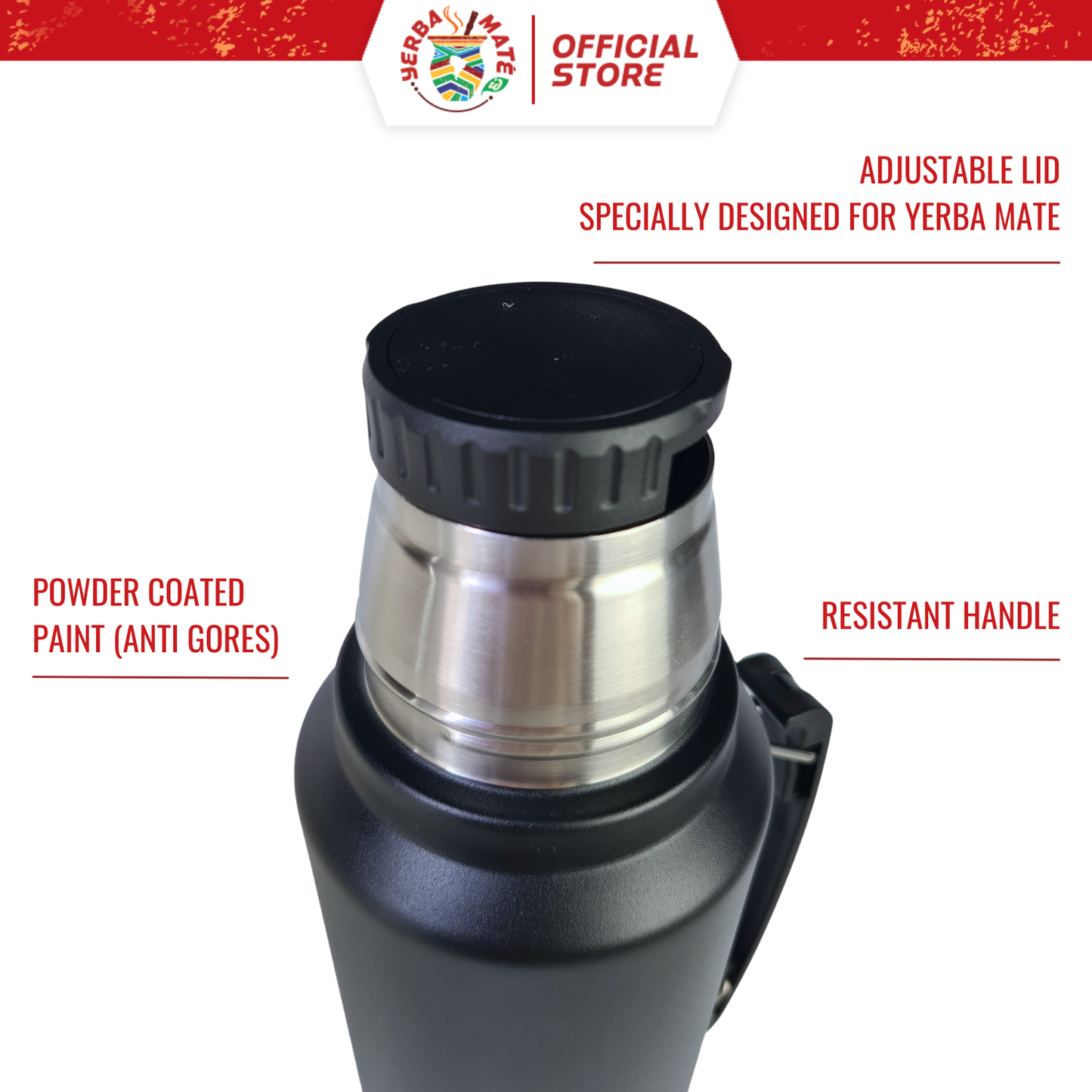 CHE Thermos Stainless Steel 1L | Yerba Mate Flask - Model Stanley, Black