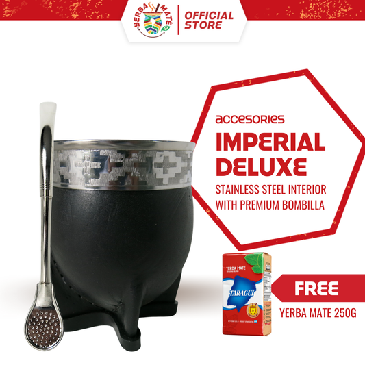 Yerba Mate Gourd Imperial Deluxe Stainless Steel | Silver Straw & Yerba Mate 250g
