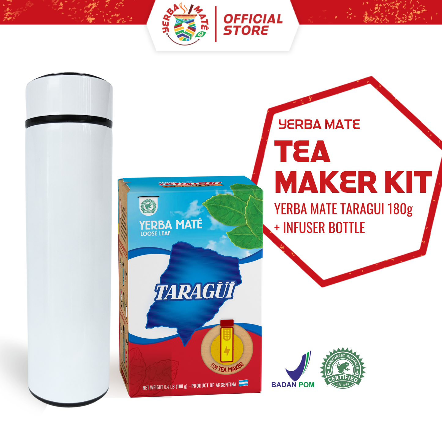 Taragui Yerba Mate Tea Maker 180g + Infuser Bottle Set