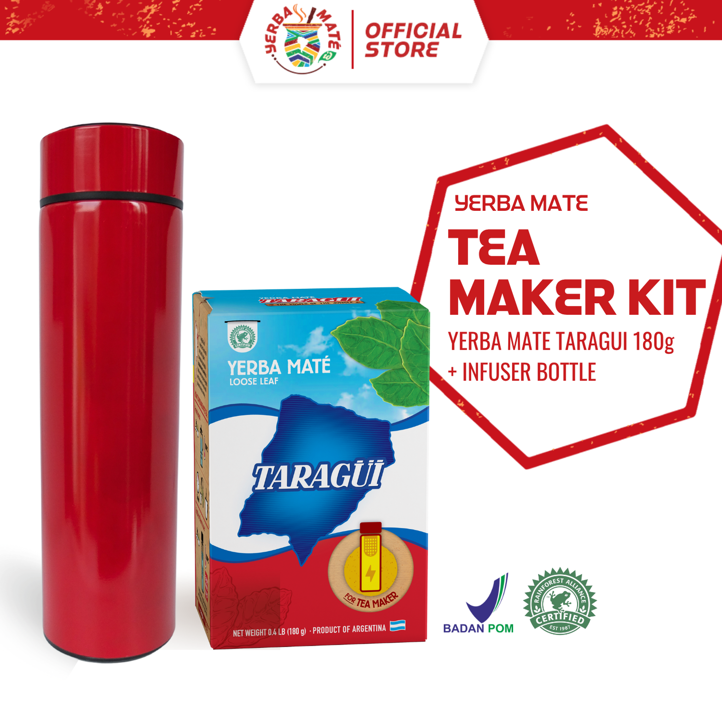 Taragui Yerba Mate Tea Maker 180g + Infuser Bottle Set