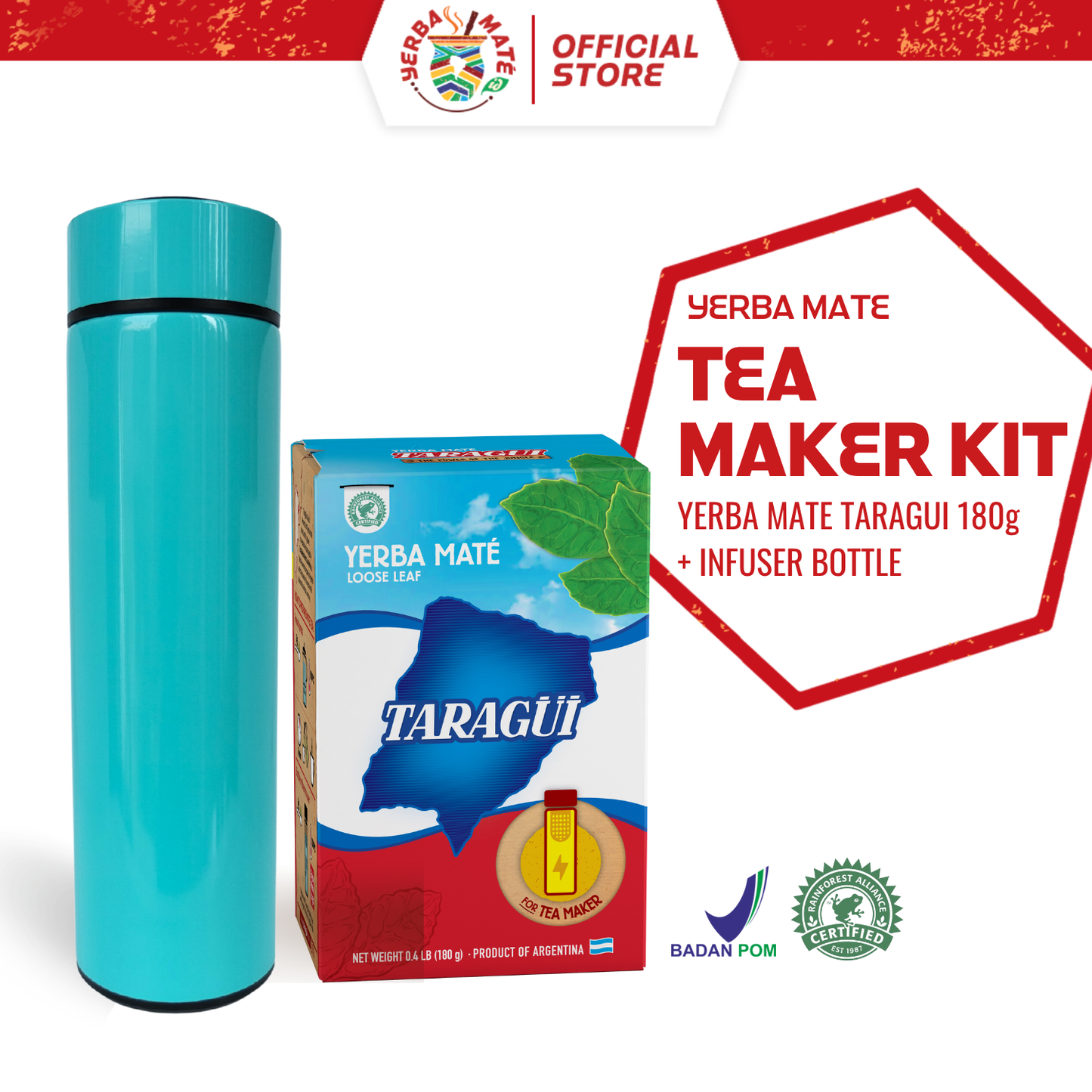 Taragui Yerba Mate Tea Maker 180g + Infuser Bottle Set