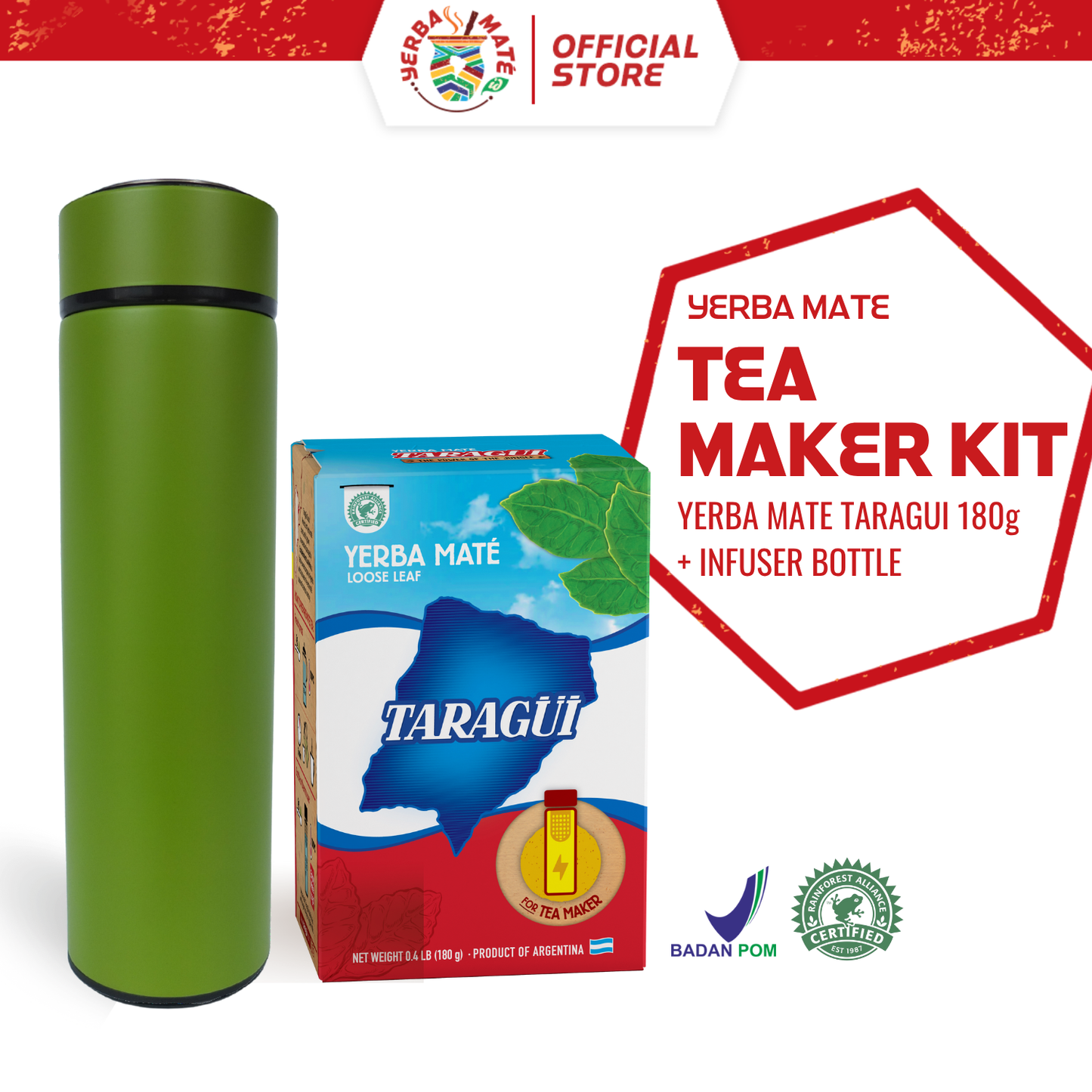 Taragui Yerba Mate Tea Maker 180g + Infuser Bottle Set