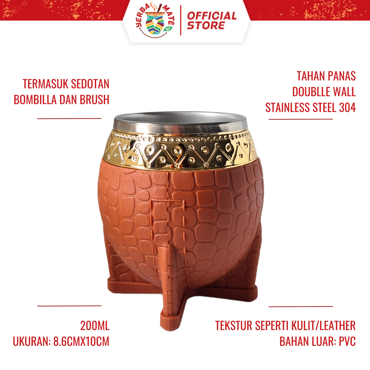 Yerba Mate Gourd Leather Pattern | Bombilla, Brush, dan Yerba Mate Taragui 250g