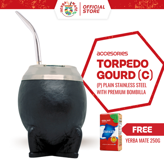 Yerba Mate Gourd Torpedo Basic Black | Silver Straw & Yerba Mate 250g