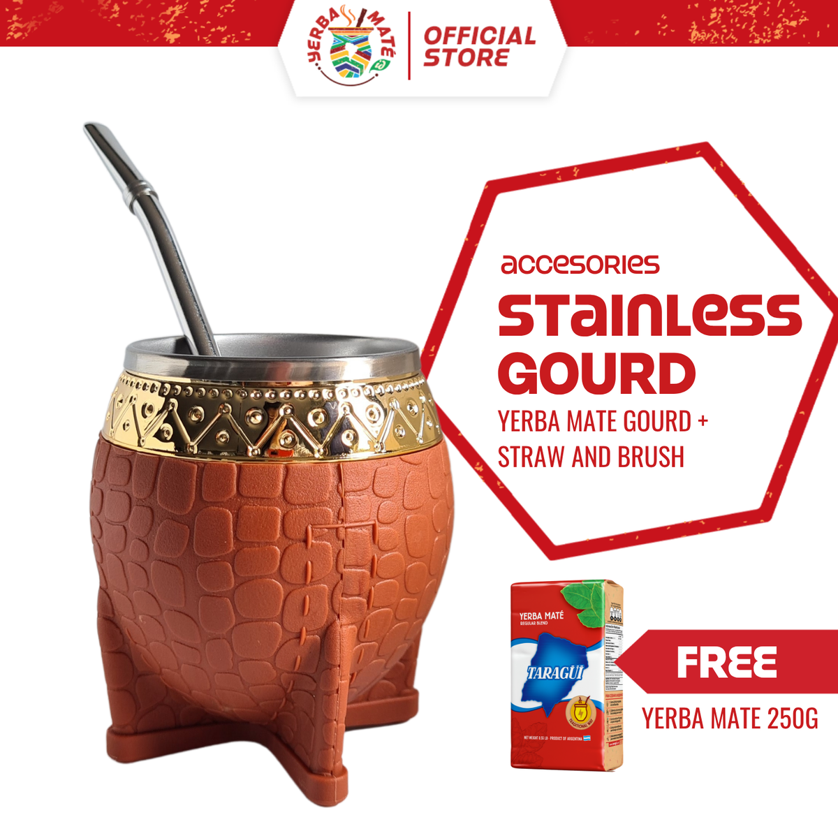 Yerba Mate Gourd Leather Pattern | Bombilla, Brush, dan Yerba Mate Taragui 250g