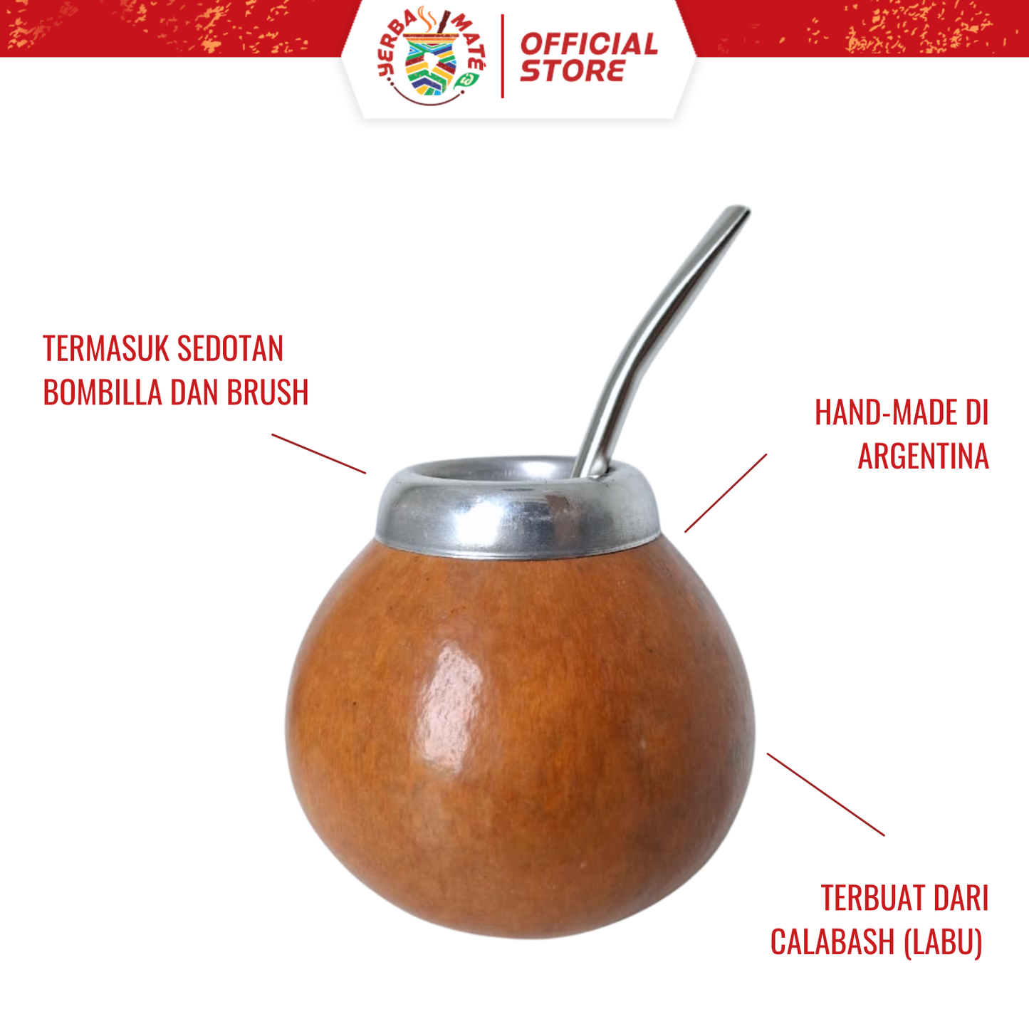 Mini Gourd Galleta | Calabash Alami (Labu) | Bombilla, Brush, dan Yerba Mate Taragui 250g - Honey