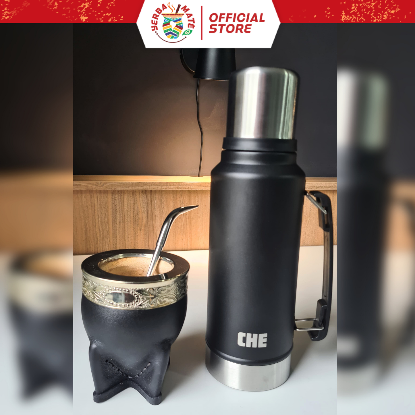 CHE Thermos Stainless Steel 1L | Yerba Mate Flask - Model Stanley, Black