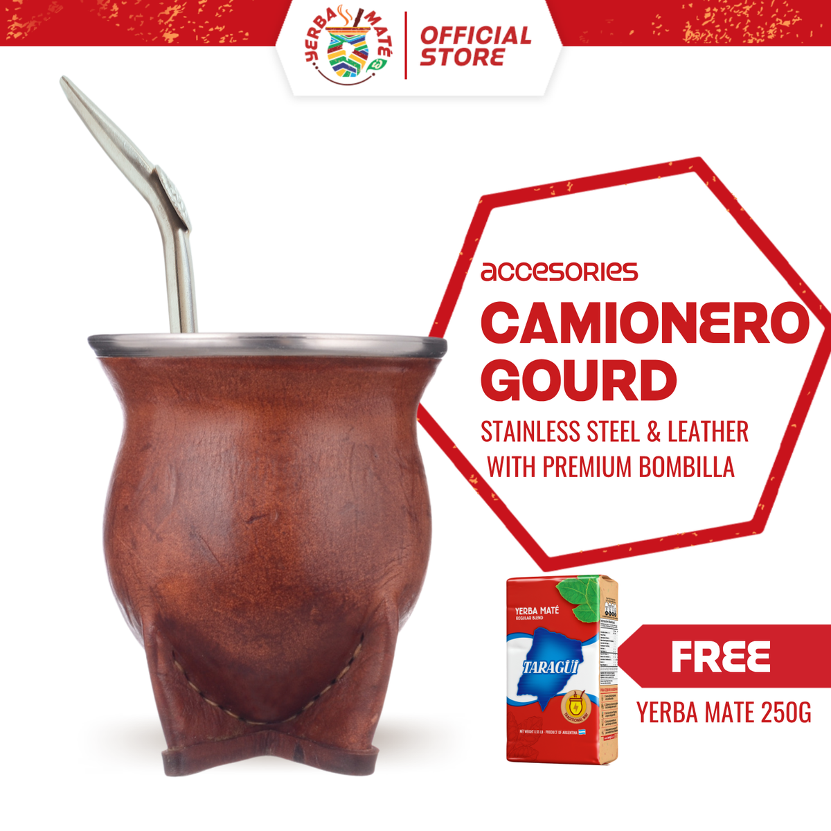 Yerba Mate Gourd Camionero Basic | Bombilla Straw & Yerba Mate 250g